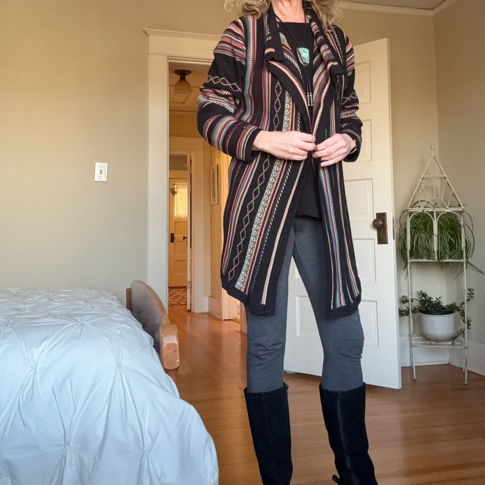 Orvis Black and Multicolor Knit Cardigan size L